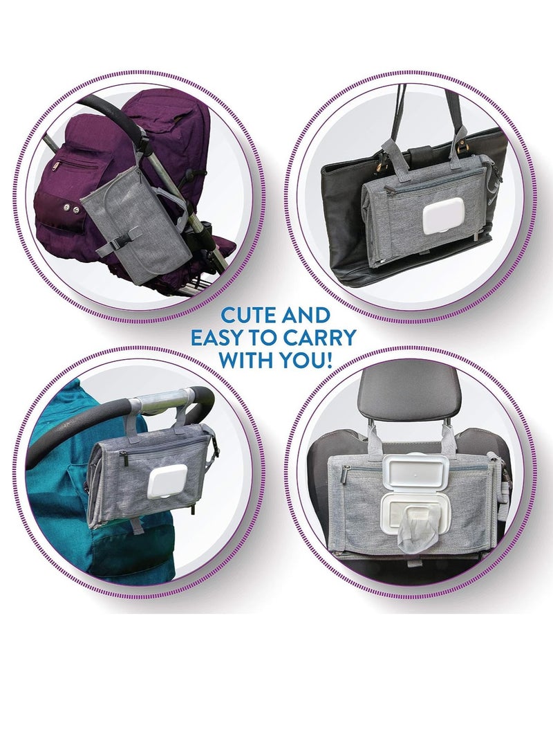 Gonice Baby Portable Diaper Changing Pad,Waterproof Travel Change Pad,with Wipes Pocket, Smart Design Portable Changing Mat, Infant Travel Station Kit, Gift for Newborn Girl & Boy - Grey - Image 4