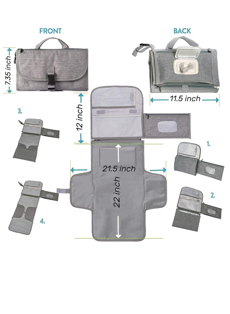 Gonice Baby Portable Diaper Changing Pad,Waterproof Travel Change Pad,with Wipes Pocket, Smart Design Portable Changing Mat, Infant Travel Station Kit, Gift for Newborn Girl & Boy - Grey - Image 2