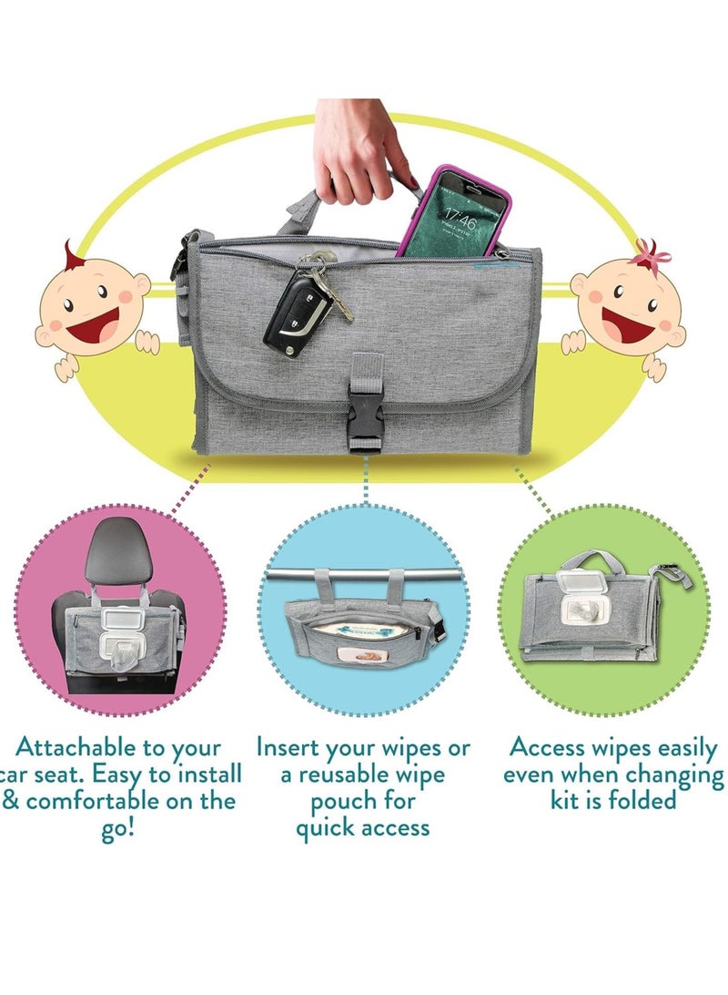 Gonice Baby Portable Diaper Changing Pad,Waterproof Travel Change Pad,with Wipes Pocket, Smart Design Portable Changing Mat, Infant Travel Station Kit, Gift for Newborn Girl & Boy - Grey - Image 5
