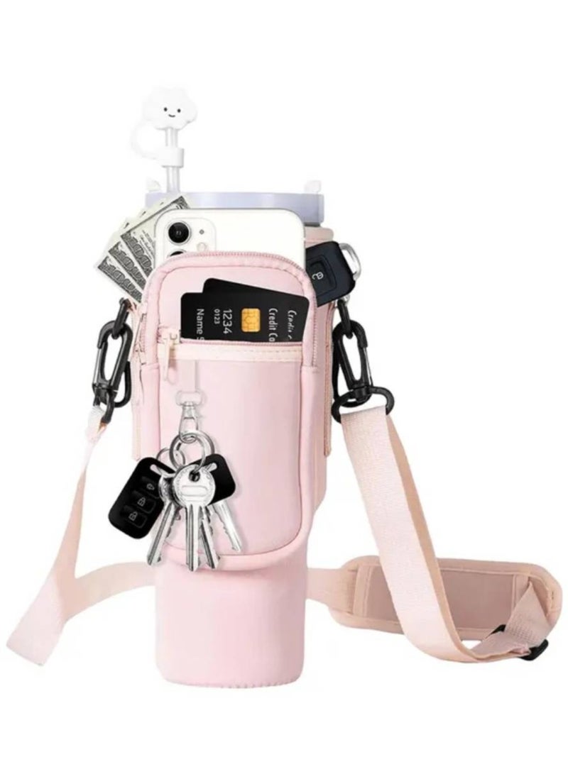 40oz(1200ml) Neoprene Water Bottle Carrier Bag For Stanley Quencher Cup Sleeve with Adjustable Shoulder Strap Water Bottle Holder Pouch  - Image 1