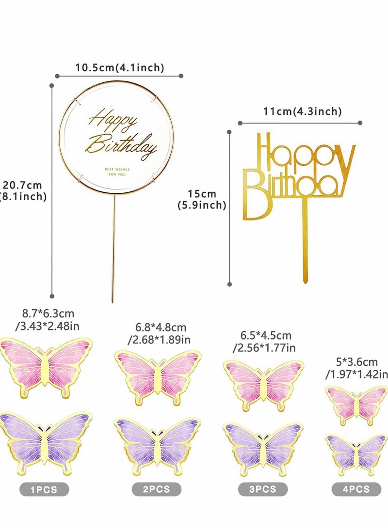 KASTWAVE - Butterfly Cake Decorations, 22-Pieces With Happy Birthday Acrylic Cake Toppers for Baby Shower for Girls Women's Happy Birthday Wedding Party Cake Wall Party Food - Image 1