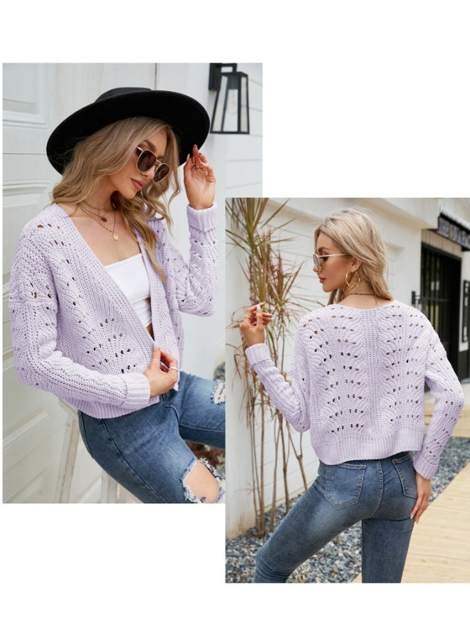 NIBEMINENT Fall and Winter Short Tops Long Sleeve Outer Knitwear Elegant Versatile Hollow Sweater Cardigan - Image 2