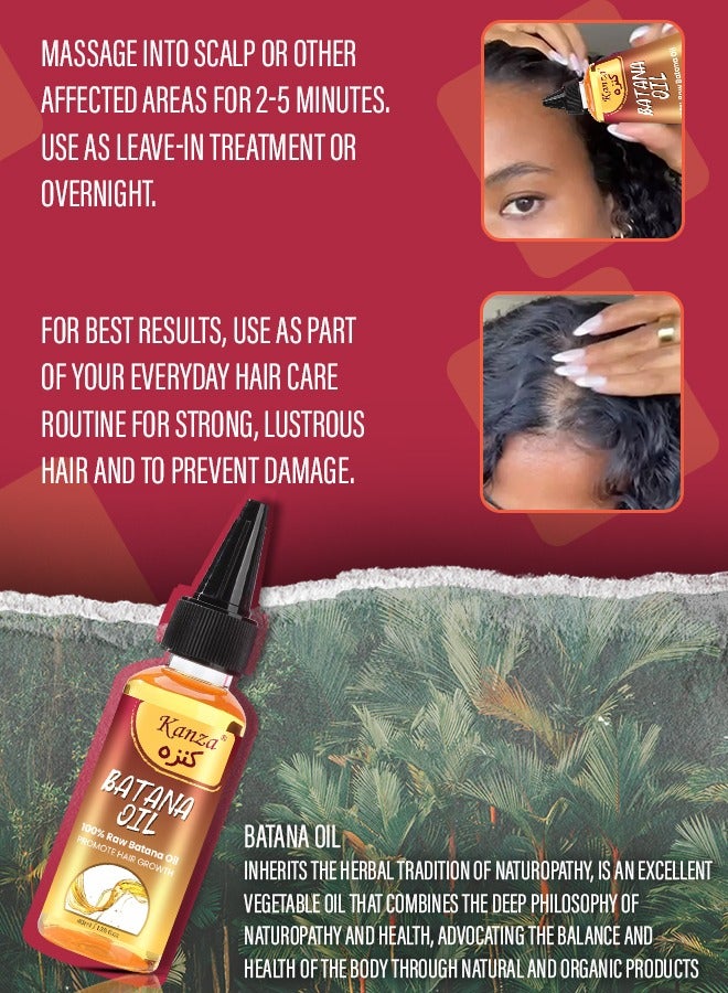 Kanza زيت باتانا الطبيعي للعناية بالشعر زيت بلسم للشعر الرفيع إصلاح الشعر التالف يغذي الشعر الرفيع وفروة الرأس ويساعد على نمو الشعر مناسب لجميع أنواع الشعر زيت باتانا الخام 40 مل - Image 2