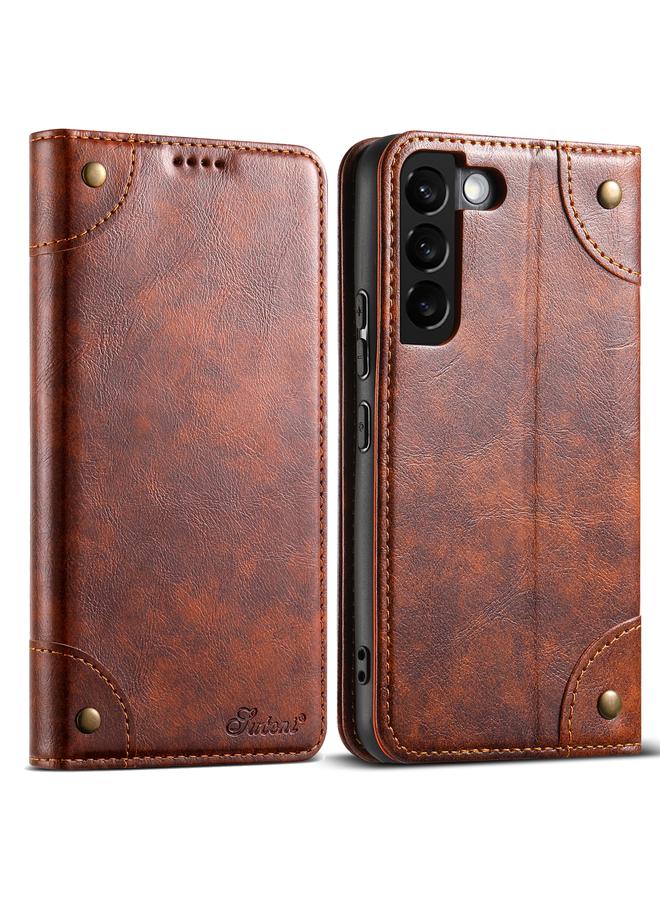 Suteni Case For Samsung Galaxy S22 5G Baroque Calf Texture Buckle Wallet Leather Phone Case - Image 1