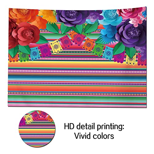 HQM Mexican Fiesta Color Stripes Paper Flower Photo Background Fabric Cinco De Mayo Party Wedding Decor Photography 5x3ft(150x100cm) - Image 3
