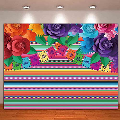 HQM Mexican Fiesta Color Stripes Paper Flower Photo Background Fabric Cinco De Mayo Party Wedding Decor Photography 5x3ft(150x100cm) - Image 2