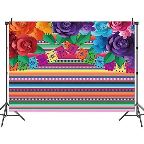 HQM Mexican Fiesta Color Stripes Paper Flower Photo Background Fabric Cinco De Mayo Party Wedding Decor Photography 5x3ft(150x100cm) - Image 4