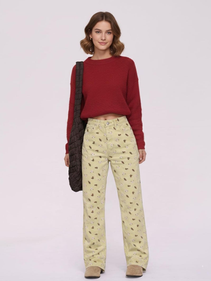 Celary Korean Women Embroidered Denim Pants | Stylish Casual Wear Jeans for Women | Spring Loose Fit and Slimming Wide Leg Pants | Pure Denim Jeans - Image 2