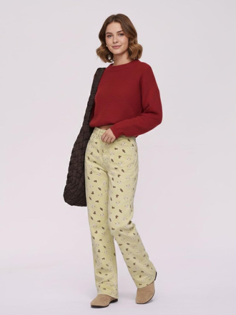 Celary Korean Women Embroidered Denim Pants | Stylish Casual Wear Jeans for Women | Spring Loose Fit and Slimming Wide Leg Pants | Pure Denim Jeans - Image 4