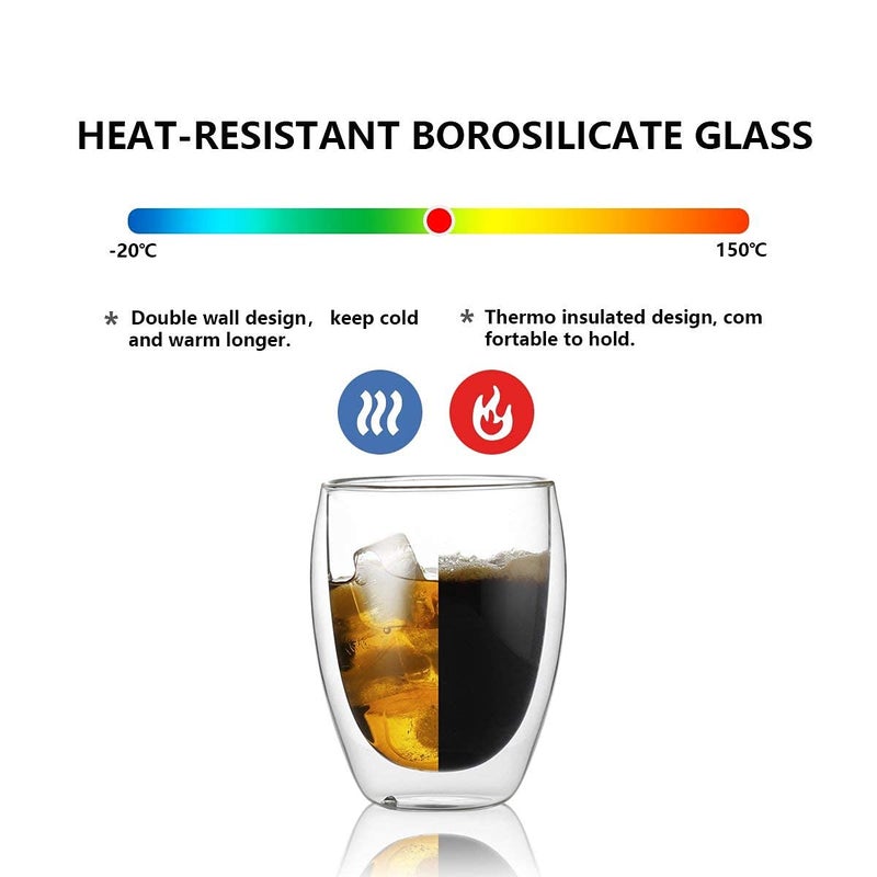 KHOLAD Double Wall Thermal Insulated Glass Coffee Mugs Set of 2 Clear Drinking Glasses Tea Cups for Latte Cappuccino Juice Hot Cold Beverages 350ml - Image 3