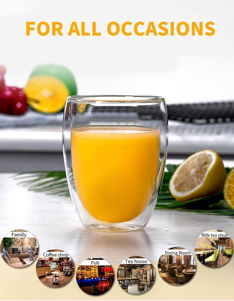 KHOLAD Double Wall Thermal Insulated Glass Coffee Mugs Set of 2 Clear Drinking Glasses Tea Cups for Latte Cappuccino Juice Hot Cold Beverages 350ml - Image 4