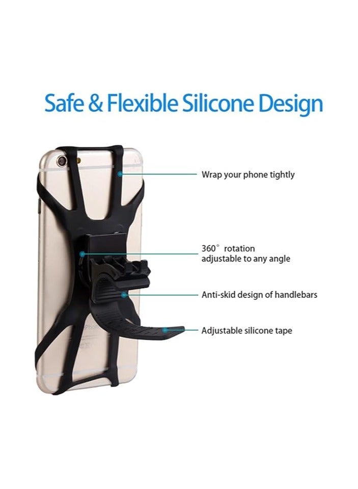 Mobile Phone Holder for Bike, 360° Rotation Bicycle Scooter Phone Holder for all size from 4’’- 6.5’’ Motorcycle,Shopping Cart,Treadmill,Strollers Silicone Mobile phone Mount - Image 1