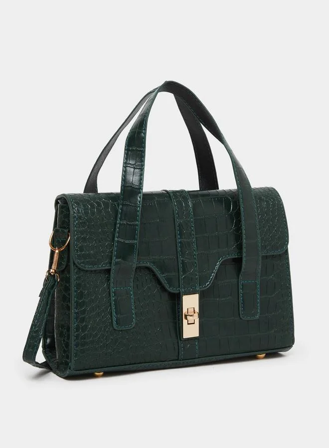 Styli Croc Skin Golden Lock Handbag