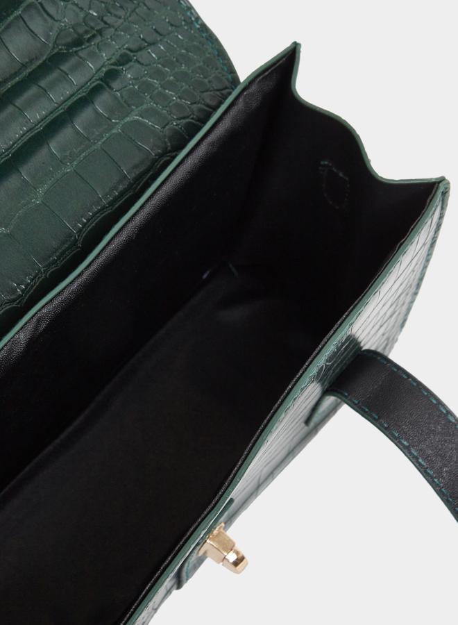 Styli Croc Skin Golden Lock Handbag - Image 4