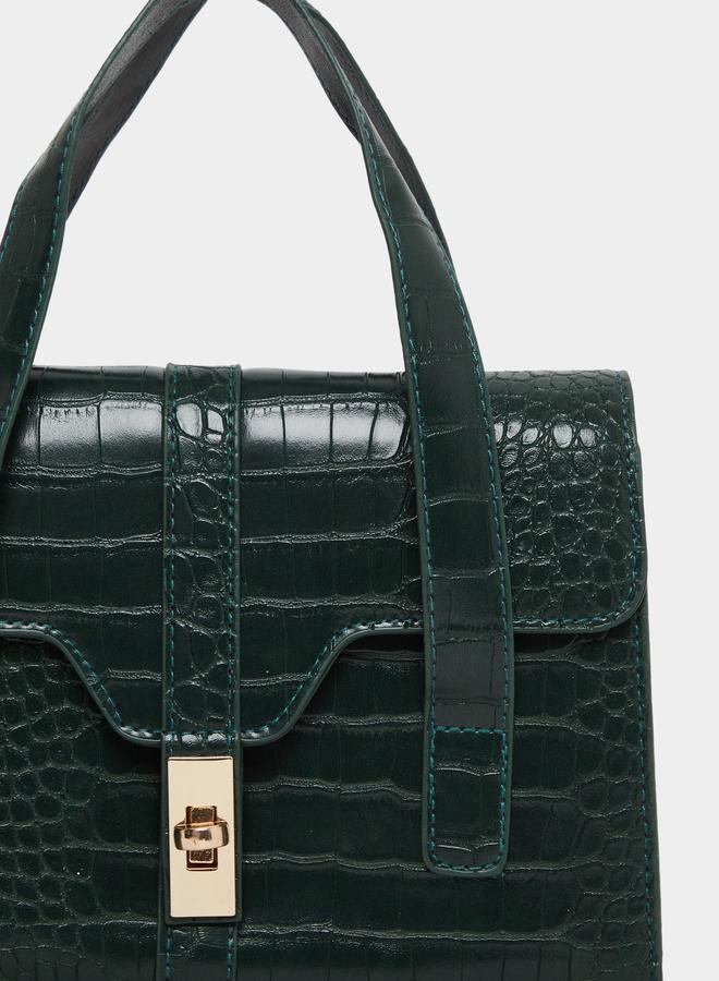 Styli Croc Skin Golden Lock Handbag - Image 3