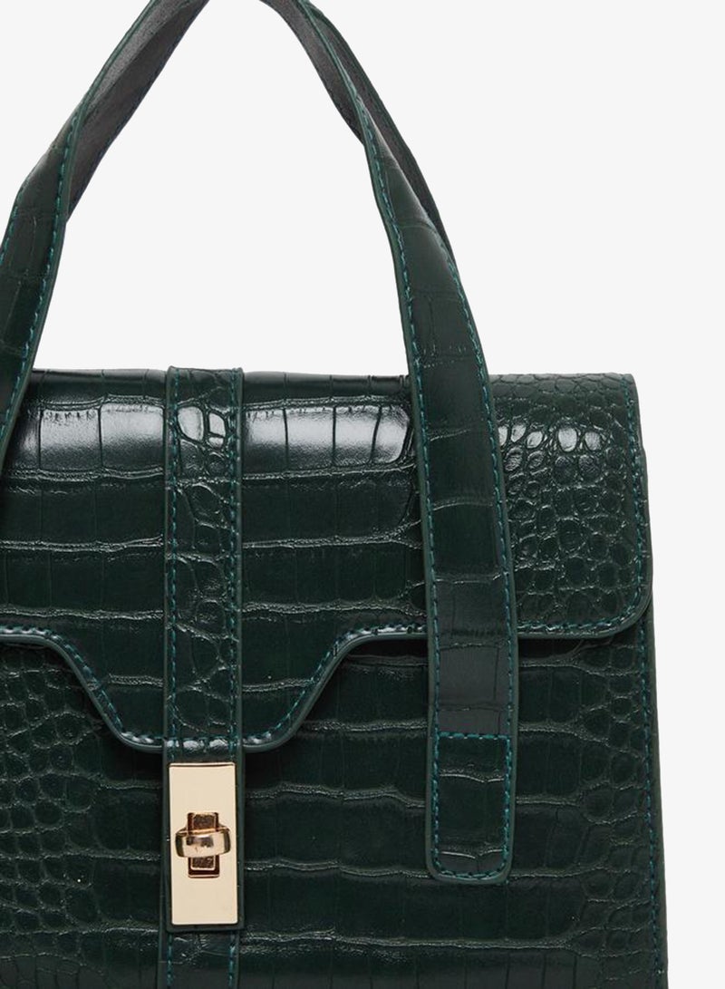 Styli Croc Skin Golden Lock Handbag - Image 3