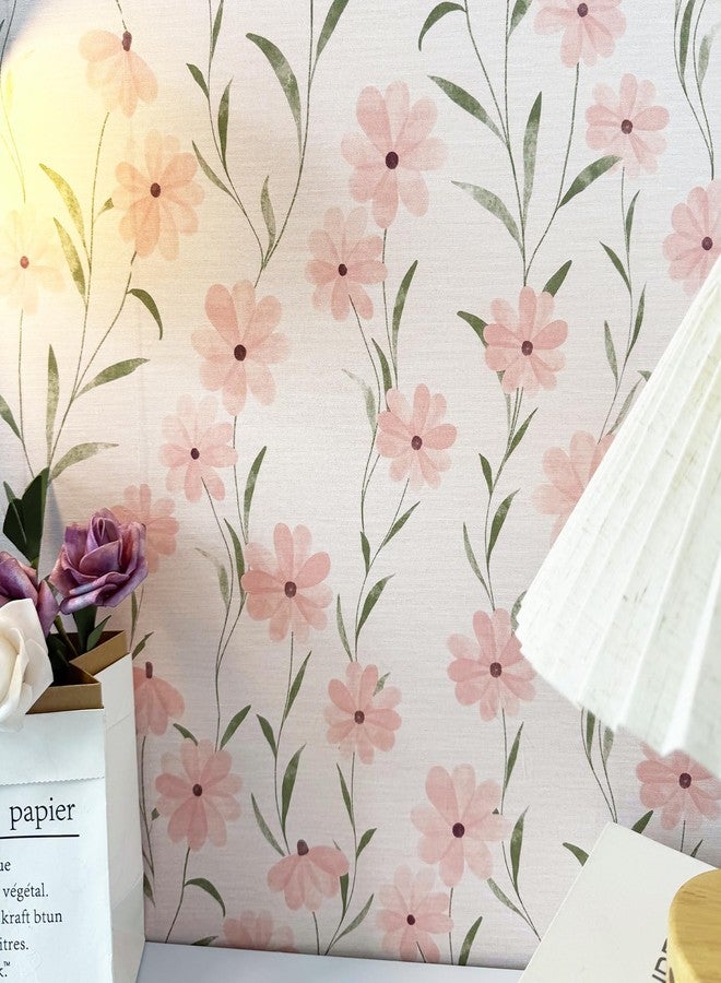 JiffDiff Pink Floral Wallpaper Peel and Stick, Vintage Wildflower Contact Papper for Girls Kids Bedroom, Botanical Flower Farmhouse Self Adhesive Wall Paper Bathroom Furniture 236.2" X17.7"(29 sq. ft) - Image 4