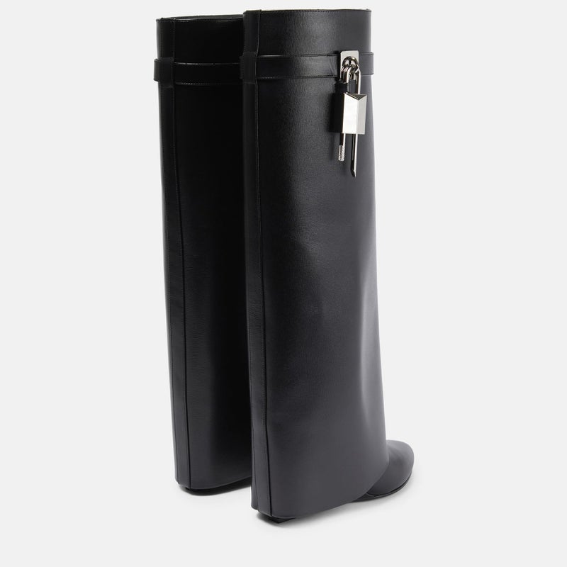 Arqa Fold Over Black Knee High Boots for Women Covered Wedge Heel Shark Boots Pull-on Black Boots Fashion Party Almond Toe Booties Size 8 - Image 4