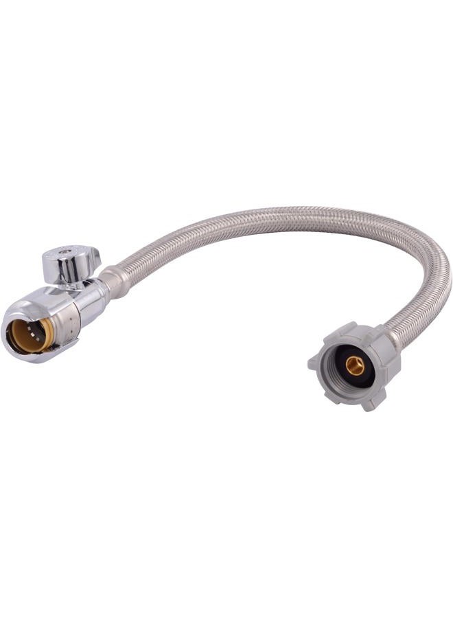 SharkBite Max 16 Inch Stainless Steel Braided Toilet Connector with 1/2 Inch Straight Stop Valve, 7/8 Inch Ballcock Connection, PEX Pipe, Copper, CPVC, PE-RT, HDPE, UR24686 - Image 1