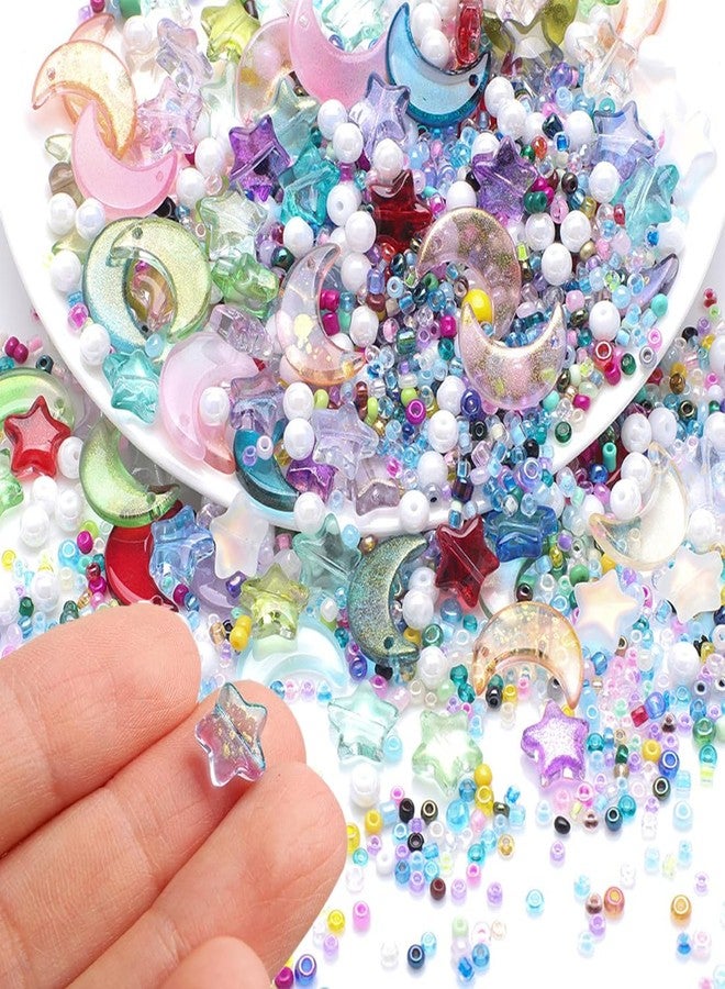SUKPSY 1Pack Mixed Color Star Beads Combination Set, Mini Crystal Glass Spacer Beads,Round/Star/Moon Shape Charm Loose Beads, for Making Bracelet Necklace Earring Jewelry DIY Crafts Accessories - Image 2