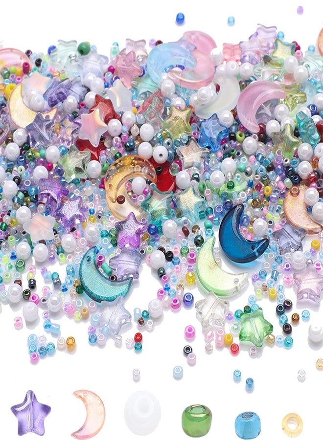 SUKPSY 1Pack Mixed Color Star Beads Combination Set, Mini Crystal Glass Spacer Beads,Round/Star/Moon Shape Charm Loose Beads, for Making Bracelet Necklace Earring Jewelry DIY Crafts Accessories - Image 1