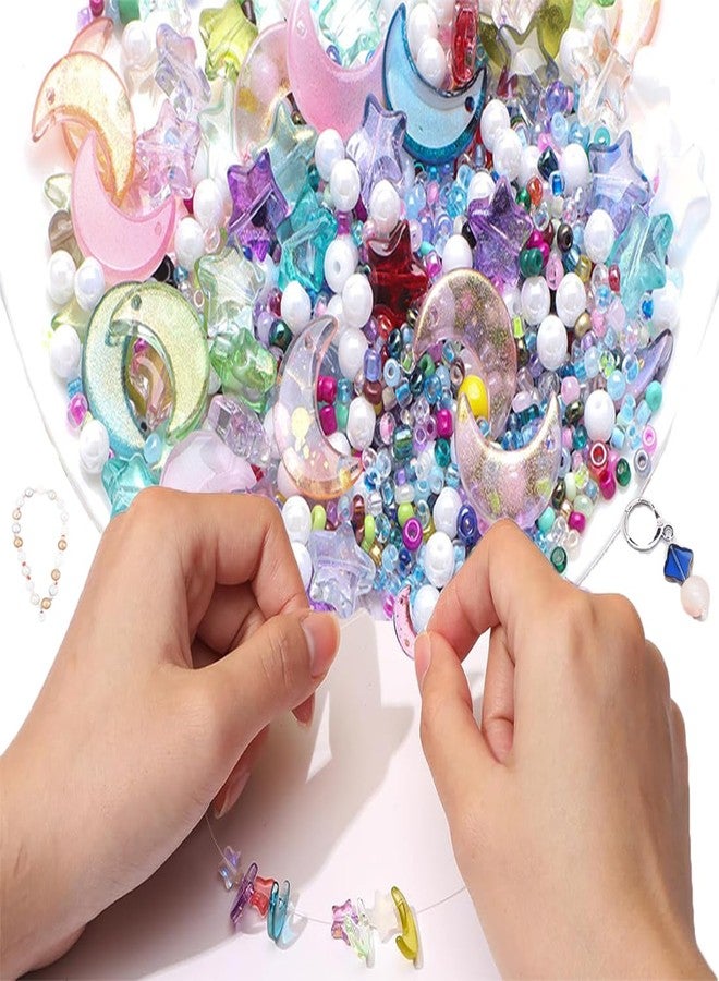 SUKPSY 1Pack Mixed Color Star Beads Combination Set, Mini Crystal Glass Spacer Beads,Round/Star/Moon Shape Charm Loose Beads, for Making Bracelet Necklace Earring Jewelry DIY Crafts Accessories - Image 4