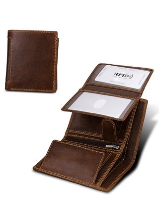 Trifold Billfold RFID Blocking Cowhide Leather Wallet for Men 10 Card Slots 2 ID Windows with Coin Pocket - pzsku/Z37B7D3FF69B2F26126E6Z/45/_/1723042635/546241d6-faa5-426b-ac04-e57ea34b2856