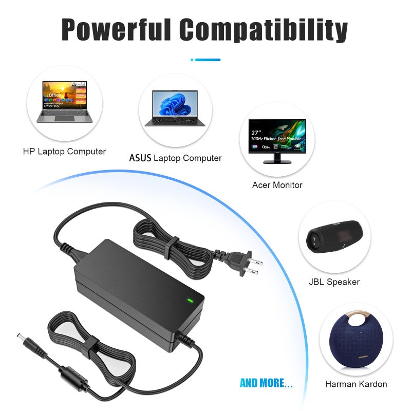 Mareisa 19V DC Power Supply 19V 3.42A Power Adapter for 65W 45W Laptop Monitor Speaker Compatible with Asus/Acer/Gateway/Toshiba Laptop for LG/Acer/Asus Monitor Power Cord with 10tips - Image 3