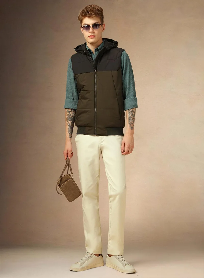 Dennis Lingo Men's Olive 100% Polyester Colour Blocked Regular Fit Jacket