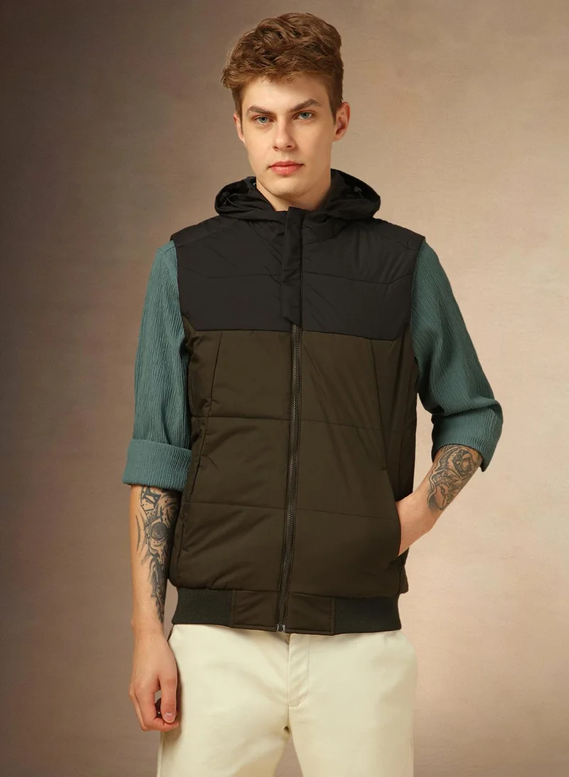 Dennis Lingo Men's Olive 100% Polyester Colour Blocked Regular Fit Jacket