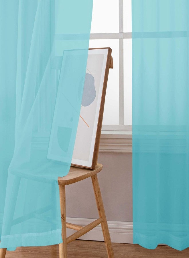 Simplebrand Aqua Sheer Curtains 84 Inches Long, Light Filtering Rod Pocket Solid Color Window Sheer Curtain Panels, Elegant Curtains & Drapes for Living Room, Bedroom 2 Panels (Aqua, 42" W x 84" L) - Image 4