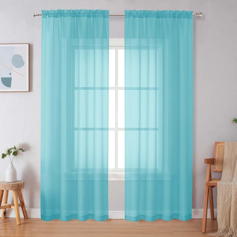 Simplebrand Aqua Sheer Curtains 84 Inches Long, Light Filtering Rod Pocket Solid Color Window Sheer Curtain Panels, Elegant Curtains & Drapes for Living Room, Bedroom 2 Panels (Aqua, 42" W x 84" L) - Image 1