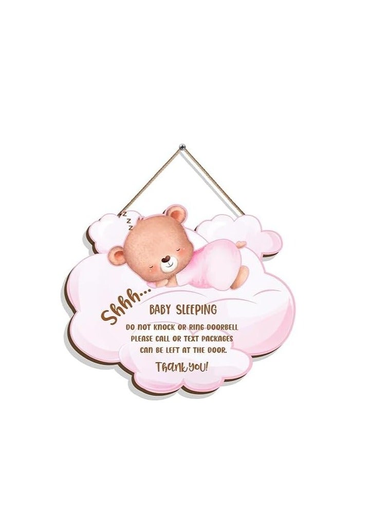 Maxsafe Baby is Sleeping Wooden Hanging Door Sign, Funny Front Door Do Not Ring Doorbell Decorations Hanging Sign, Baby Sleeping Door Sign for Baby Room, Nursery, Bedroom, Kids Room  - Image 1