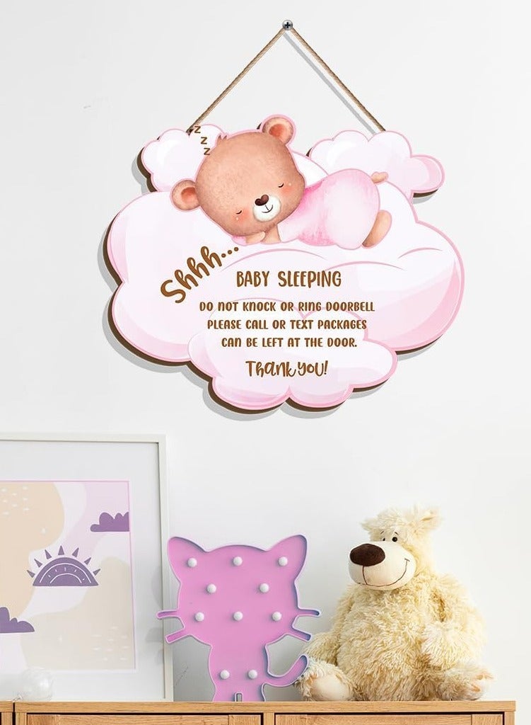 Maxsafe Baby is Sleeping Wooden Hanging Door Sign, Funny Front Door Do Not Ring Doorbell Decorations Hanging Sign, Baby Sleeping Door Sign for Baby Room, Nursery, Bedroom, Kids Room  - Image 3