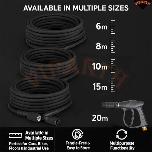 VIPARTH Pressure Washer Hose Pipe Upto 2500 PSI | Heavy Duty | Black Molded Pipe | Durable | Pressure Resistance (20_Meter, Black) - Image 3