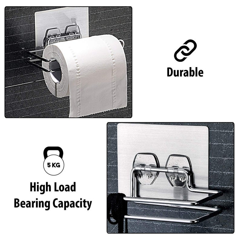 HIKIN SUPERMARKET HIKIN SUPERMARKET Toilet Paper Holder Tissue roll Paper Towel Holder Stainless Steel Washable Stick Hook Rack Bathroom Storage Accessories Wall Mounted Pack of 1  - Image 3