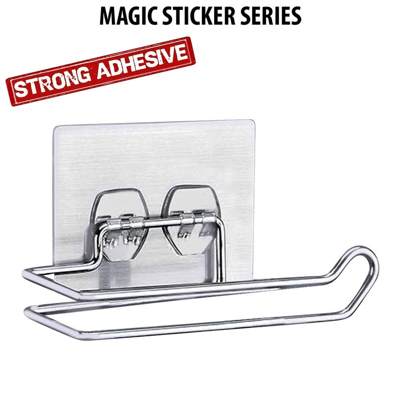 HIKIN SUPERMARKET HIKIN SUPERMARKET Toilet Paper Holder Tissue roll Paper Towel Holder Stainless Steel Washable Stick Hook Rack Bathroom Storage Accessories Wall Mounted Pack of 1  - Image 2
