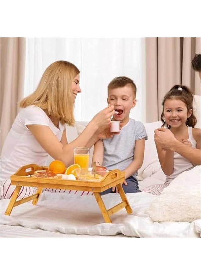 ماركة غير محددة - طاولة سرير خيزرانية قابلة للطي + صينية إفطار وعمل للأريكة والسرير - Image 1