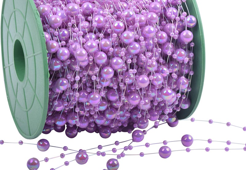 KAOYOO 200 Feet Artificial Pearls String Beads Chain Garland Pearl Beaded TrimViolet AB - Image 3