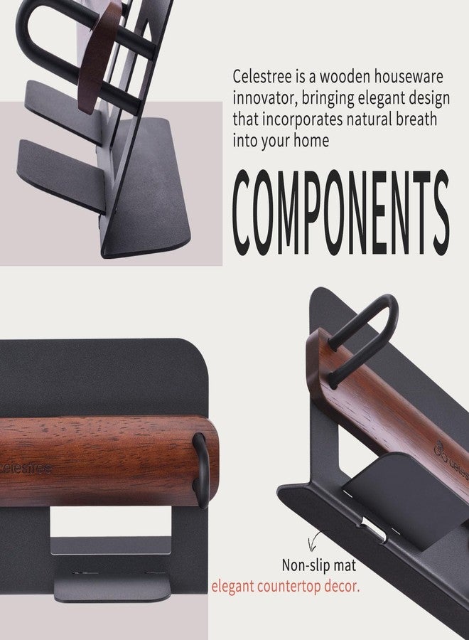 Celestree Guest Towel Holder for Bathroom - Ironl Napkin Dispenser with Raintree Wood Weighted Arm, Rectangular Disposable Hand Towels Tray for Table Kitchen Steak Dinner Vanity Picnic - Image 2