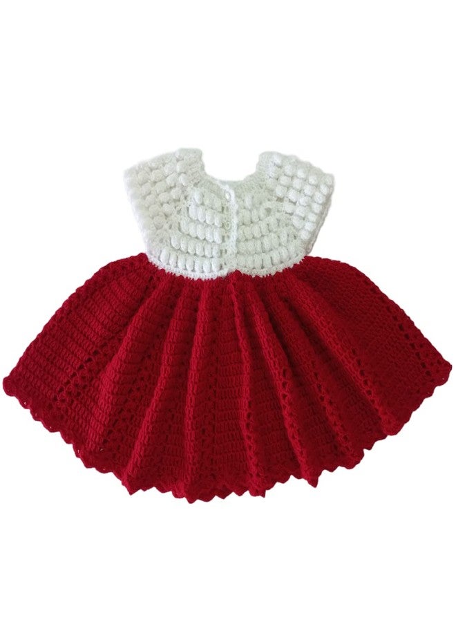 DORCHIS Baby Girl Midi Dress - Woolen Frock For Baby Girl, Handmade with Crochet (1-2 Years) Red-White - Image 2