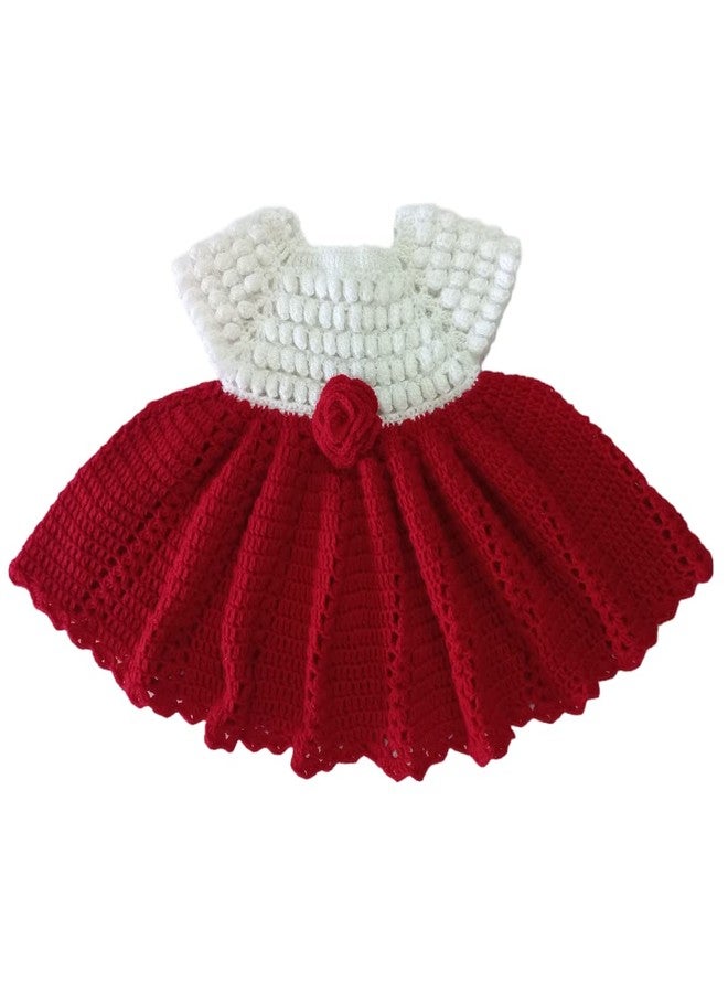 DORCHIS Baby Girl Midi Dress - Woolen Frock For Baby Girl, Handmade with Crochet (1-2 Years) Red-White - Image 1