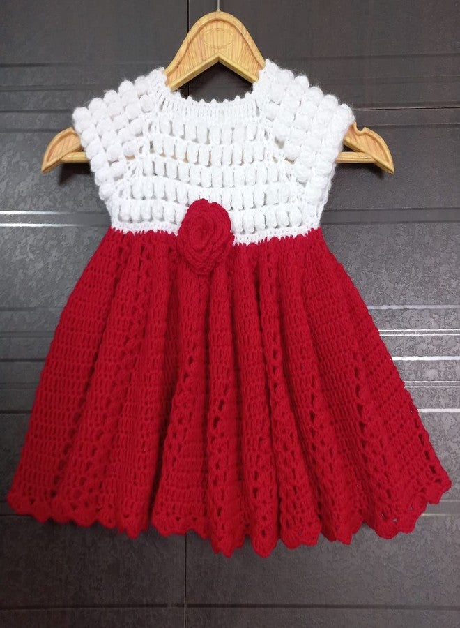 DORCHIS Baby Girl Midi Dress - Woolen Frock For Baby Girl, Handmade with Crochet (1-2 Years) Red-White - Image 3