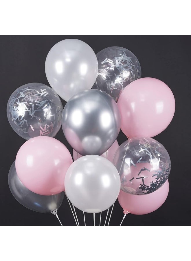 PartyWoo PartyWoo Pink Balloons Set, 60 pcs Pink and White Balloons, Silver Metallic Balloons, Silver Confetti Balloons, Party Balloons, Latex Balloons, Birthday Party Decorations, Pink Party Decorations  - Image 2