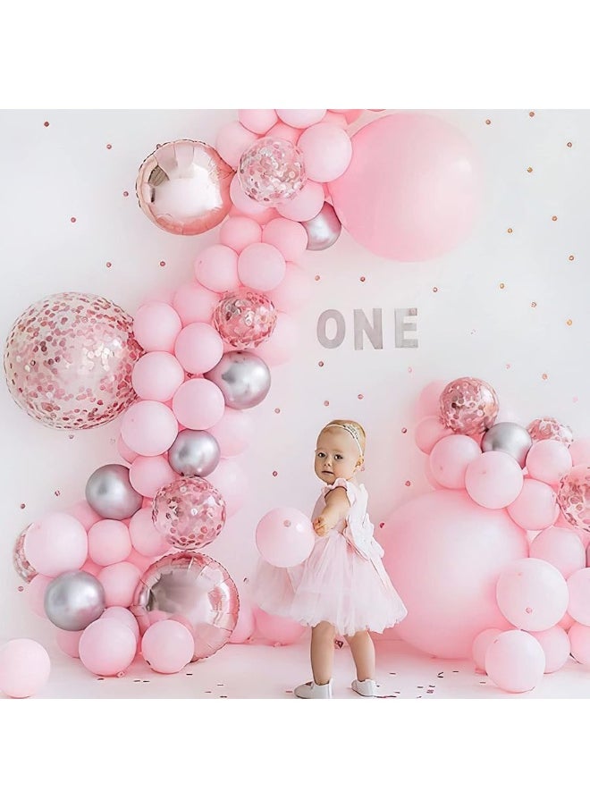 PartyWoo PartyWoo Pink Balloons Set, 60 pcs Pink and White Balloons, Silver Metallic Balloons, Silver Confetti Balloons, Party Balloons, Latex Balloons, Birthday Party Decorations, Pink Party Decorations  - Image 5