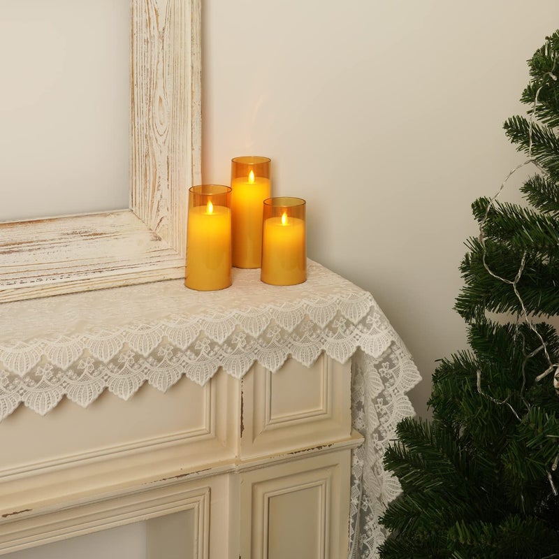 5plots Gold Flickering Flameless Candles, Unbreakable Glass Battery Operated Plexiglass LED Pillar Radiance Candles with Remote Control and Timer - Image 3
