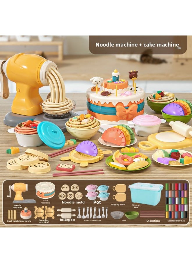 null - Plasticine Handmade Clay Tasteless Kindergarten Children Color Mud Non-toxic Safe Suit Ice Cream Cake Noodle Machine-Specification:Cyan#↙[noodle Maker + Cake] 73-piece Storage Set#↙Cyan - Image 1