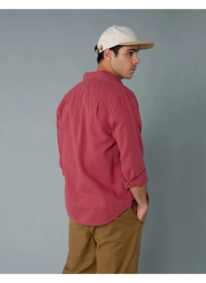 American Eagle AE Long-Sleeve Linen-Blend Button-Up Shirt