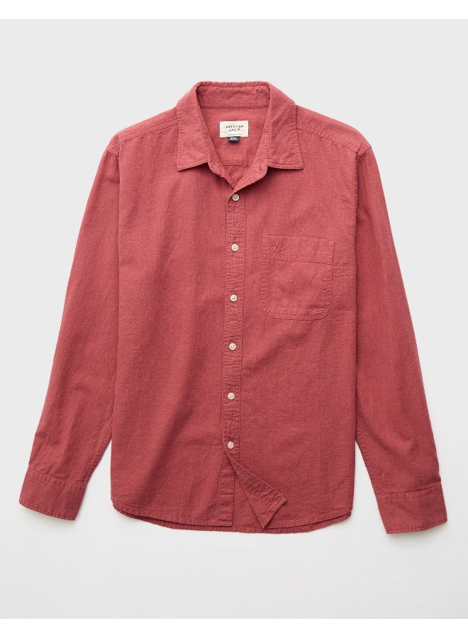 American Eagle AE Long-Sleeve Linen-Blend Button-Up Shirt  - Image 4