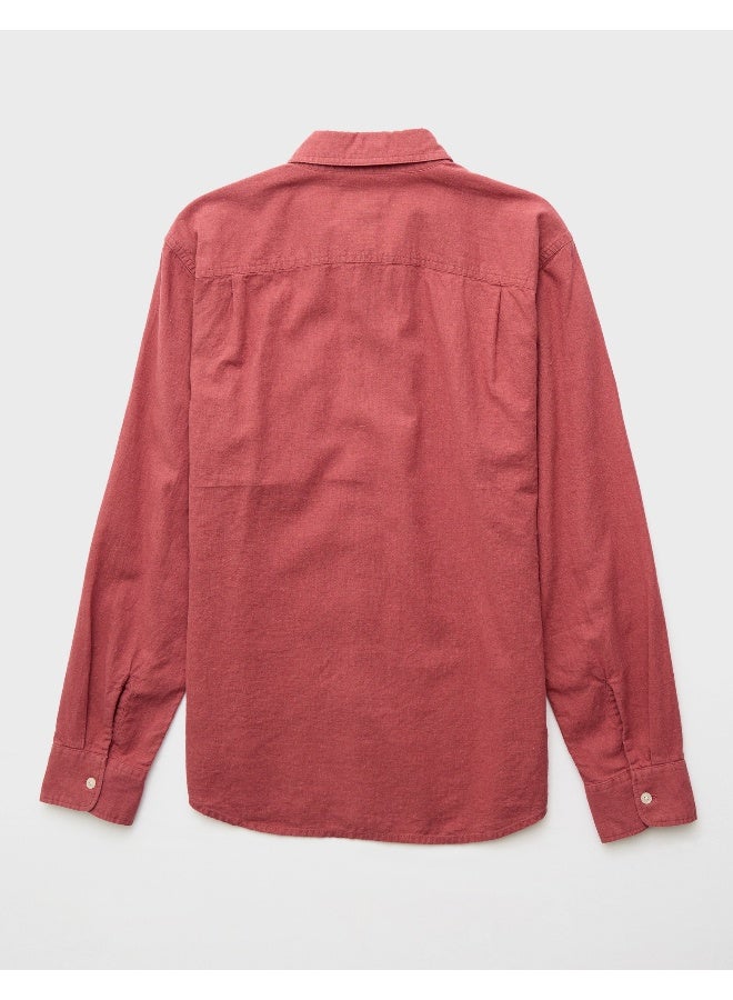 American Eagle AE Long-Sleeve Linen-Blend Button-Up Shirt  - Image 3
